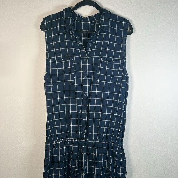 Ann Taylor Blue & White Plaid Blouson Casual Linen Romper Playsuit - Picture 2 of 6